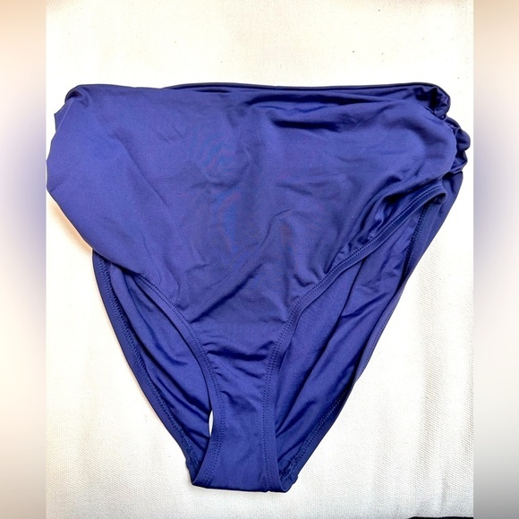 ANNE COLE BIKINI SWIM BOTTOMSz M HI WAISTED RUCHED SIDES ROLL DOWN BLUE3516 P - Picture 1 of 11